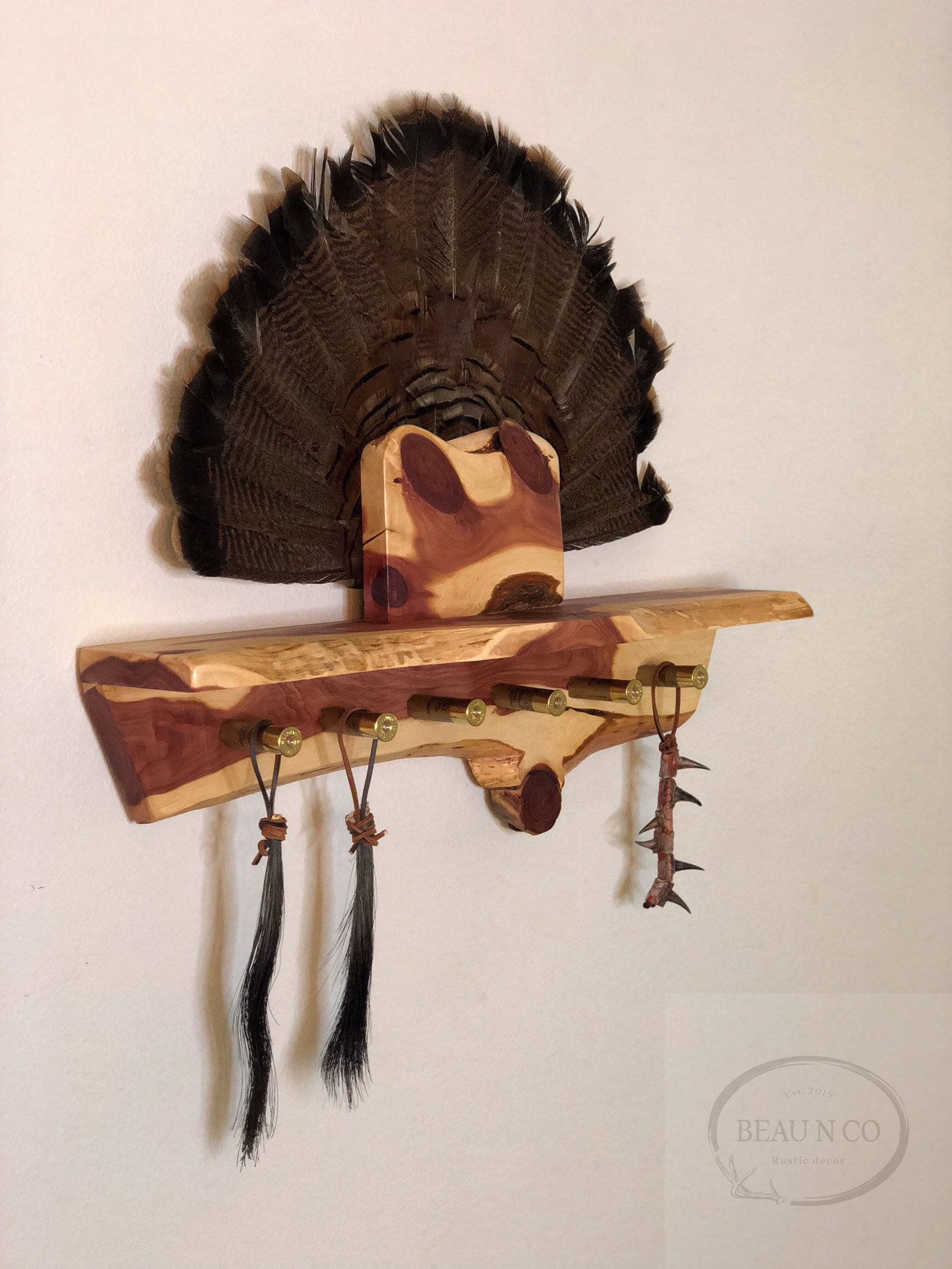Live Edge Rough Cut Red Cedar Turkey Fan Beard Spurs Mount Etsy