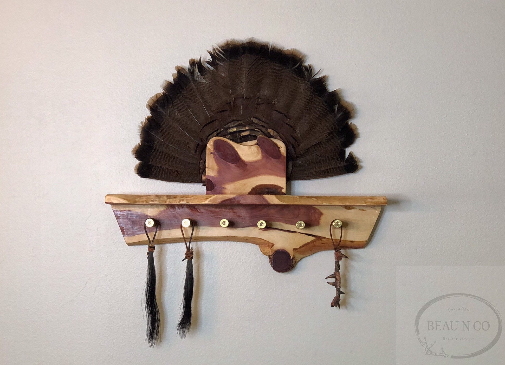Live Edge Rough Cut Red Cedar Turkey Fan Beard Spurs Mount Etsy