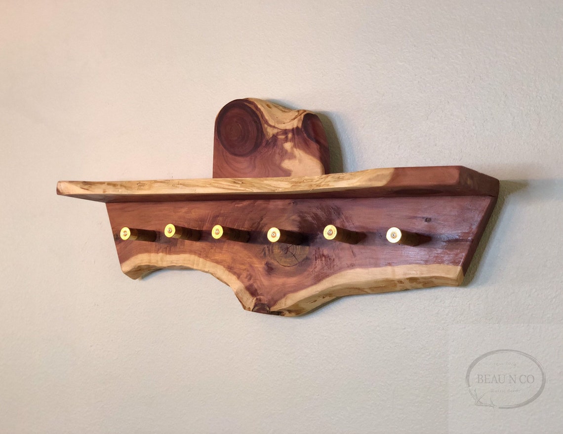 Live Edge Rough Cut Red Cedar Turkey Fan Beard Spurs Mount Shelf Wall