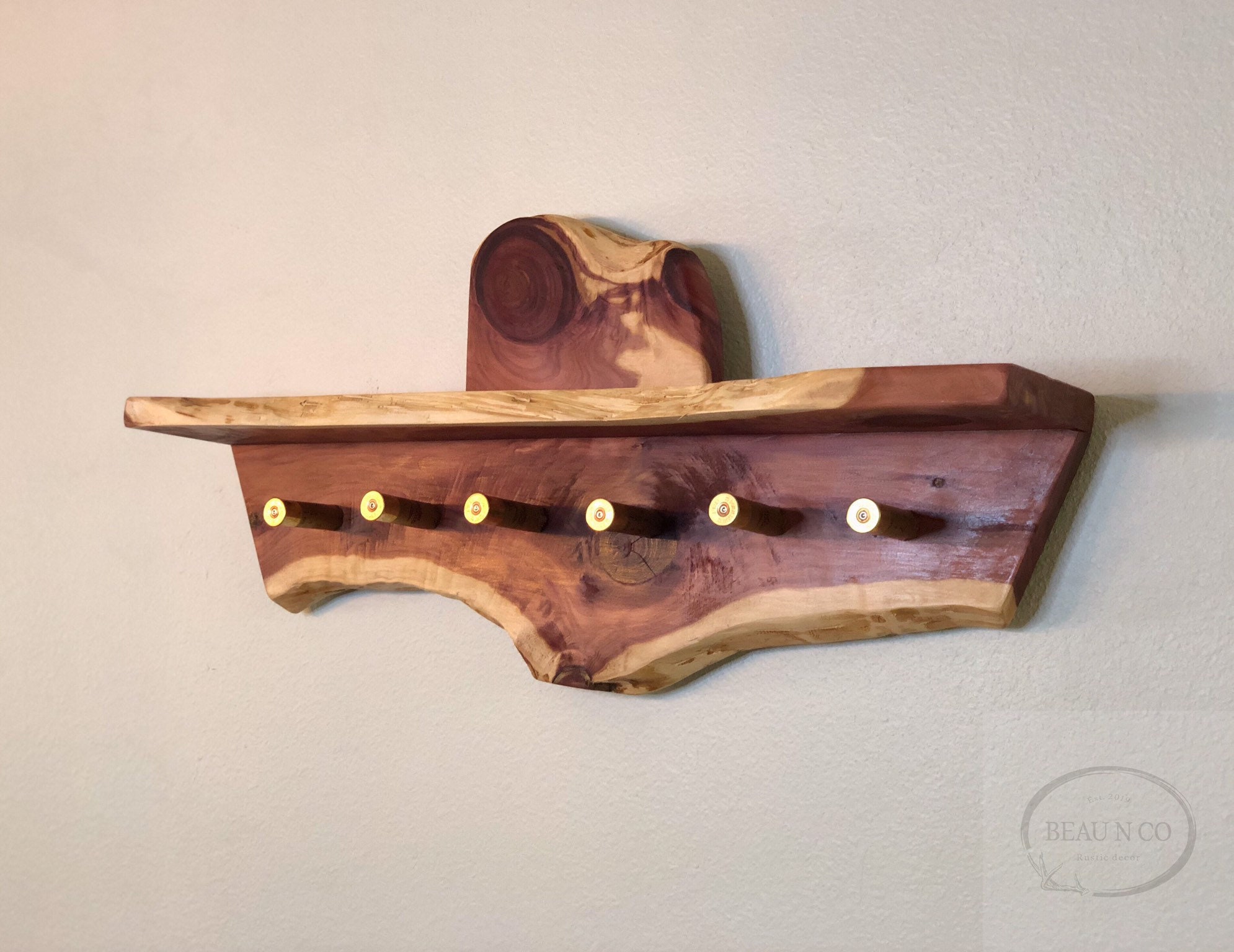 Live Edge Rough Cut Red Cedar Turkey Fan Beard Spurs Mount Shelf Wall