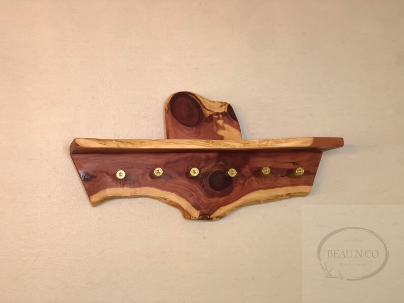 Live Edge Rough Cut Red Cedar Turkey Fan Beard Spurs Mount Shelf Wall