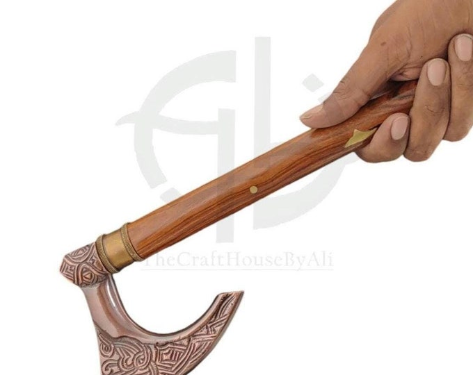 personalized Walking cane Walking Stick wooden stick Leather Carved Cane Victorian Designer Derby Men & women CaneViking Valhalla Axe