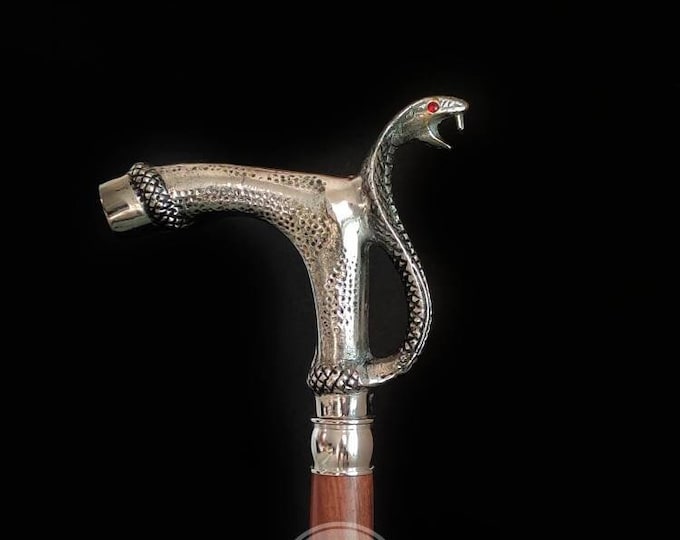 Brass Silver Snake Cane Wooden Walking Stick personalized Handle Knob Gift Antique snake waking stick cane brass silver model