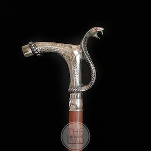 Bengala de madeira com cabo personalizado, modelo antigo de cobra em latão e prata