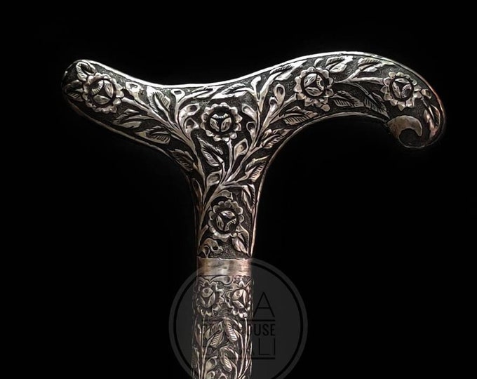 personalized sterling silver plating walking stick cane Silver pated Victorian deigning royal walking stick