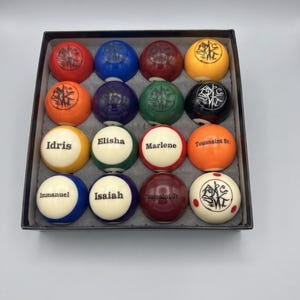 Personalized Engraved Pool Ball Set 57mm | Custom 16 Ball Billiard Set | Unique Pool Table Gift for Him, Dad | Game Room Decor