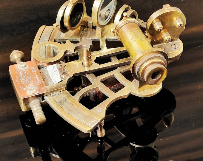 Brass Nautical Sextant with Wooden Box – Vintage Style Navigation Instrument with Extra Telescopes, Maritime Gift for Collectors