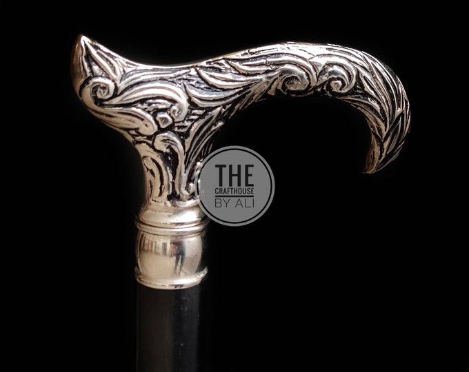 Victorian Walking cane walking stick brass handel stick wooden stick joging cane silvar handal Balck saft with hand carving royal look