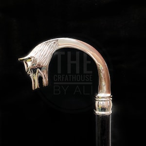 Viking wolf head walking stick silver finish cane stick wolf neme Geri and Freki Odin victorian brass walking stick cane