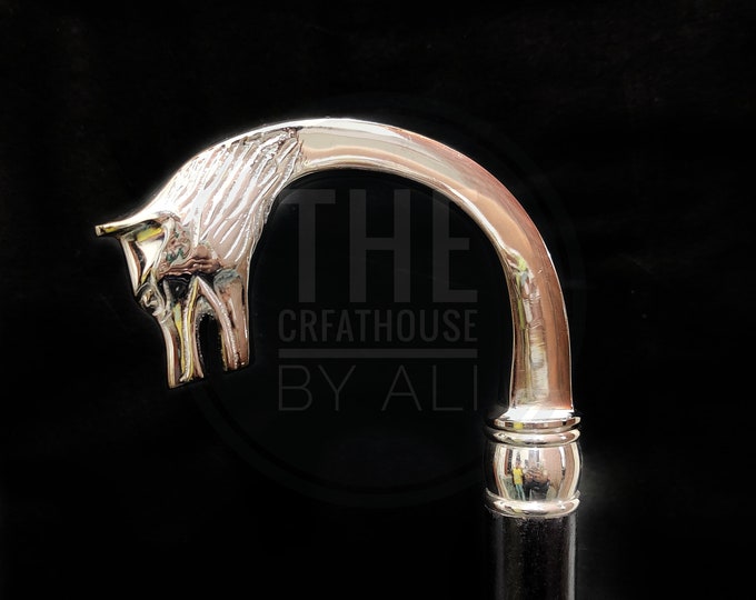 Viking wolf head walking stick silver finish cane stick wolf neme Geri and Freki Odin victorian brass walking stick cane
