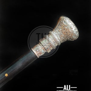 brass Silver Cane Wooden Walking Stick Handle Knob Gift Antique #ByAli