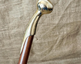 Solid Brass Handle Walking Cane – Handmade Vintage Walking Stick Gift for Father or Mother, Decorative Cane with Brass Head Handle