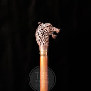 Viking wolf head walking stick wolves name Geri and Freki called god Odin wolfe brass walking stick Fenrir stick cane personalize gift