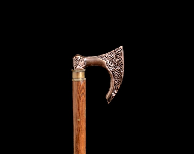 personalized Walking cane Walking Stick wooden stick Leather Carved Cane Victorian Designer Derby Men & women CaneViking Valhalla Axe