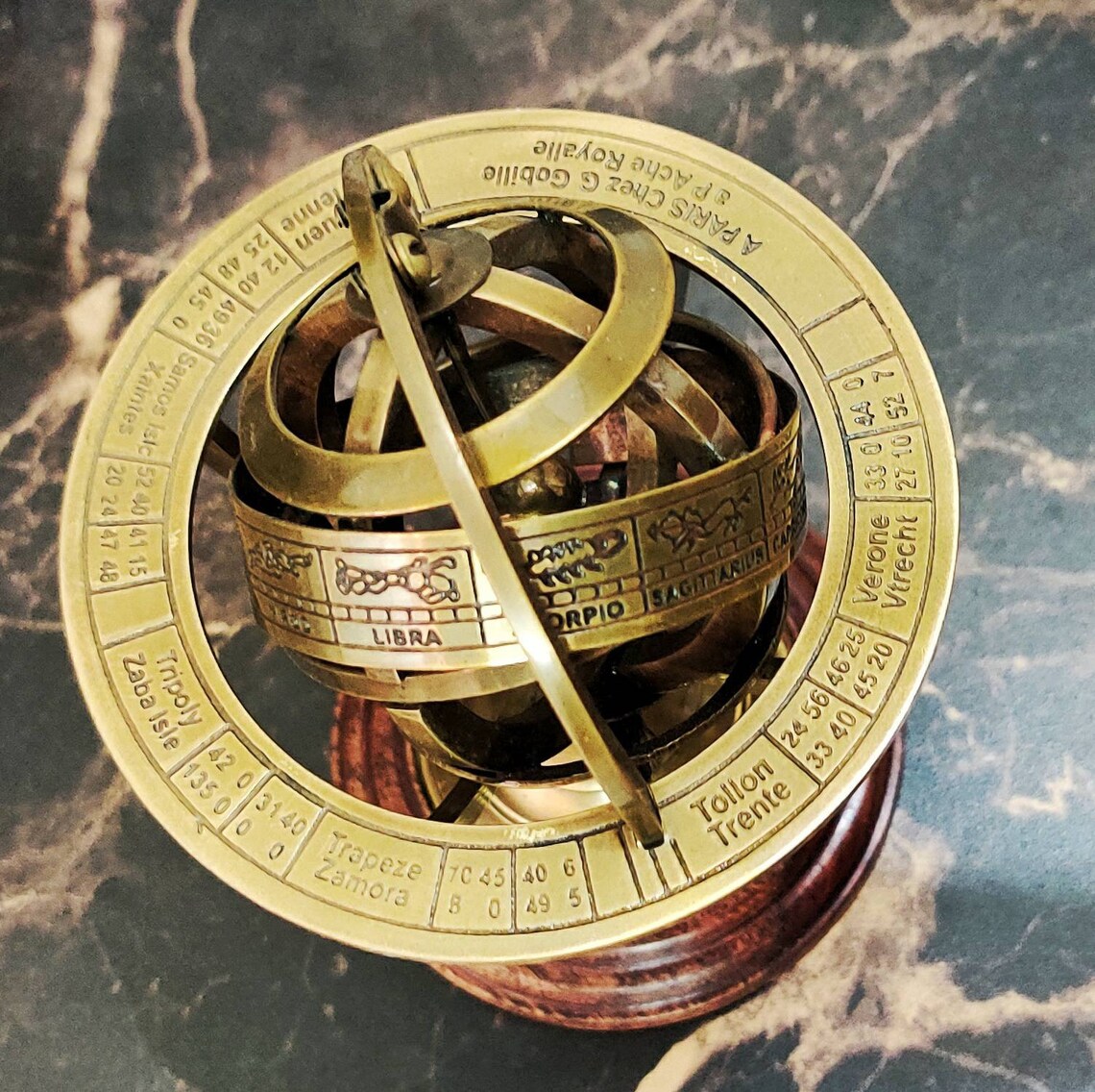 Brass Armillary Sphere Astrolabe on Marine Wooden Base 8 Inch | Etsy