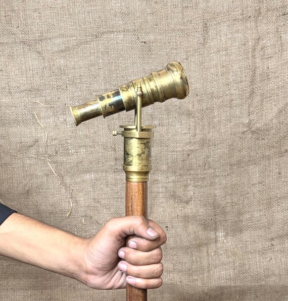 Solid Brass Telescope Design Handle – Antique Style Wooden Walking Stick Cane – Handmade