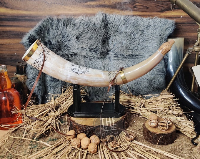 Viking War Horn Genuine Ox Battle Trumpet viking Whistles Gift of the Gods Viking War Blowing Horn with Leather Strap Raiders war horn