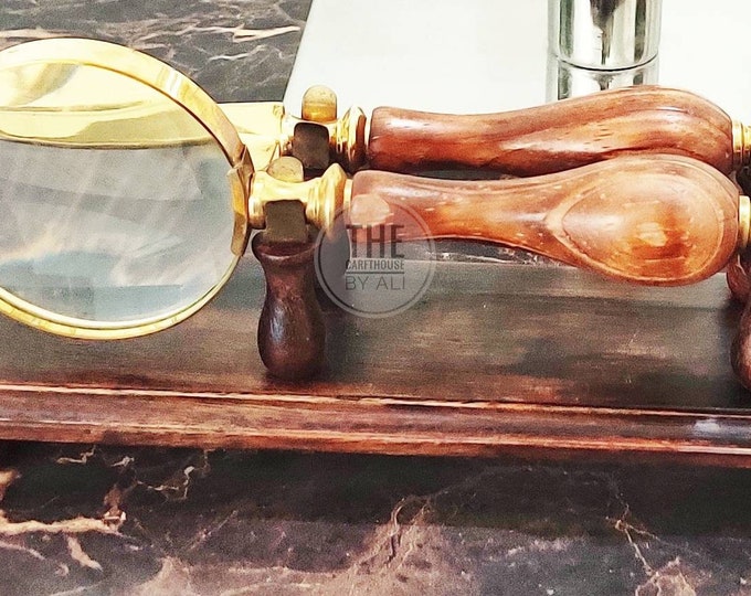 Magnifying Glass With Letter Opener Vintage Desk Set brass and wooden its pine wood antique look