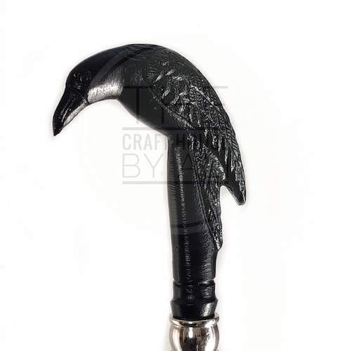 Raro bastón victoriano hecho a mano RAVEN Cane-AL con mango steampunk Bastón de madera Huginn Muninn son un par de cuervos Odín cuervo