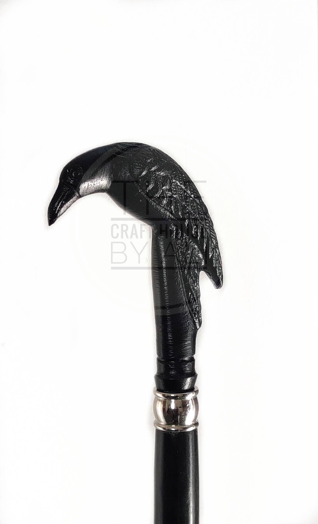 Black Raven Walking Cane Crow Hand Carved Wood Birds Decorative Walking  Stick