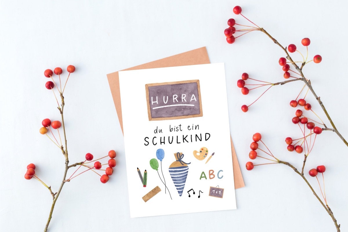 Postcard A6 "Hooray you are a schoolchild" | Start of school