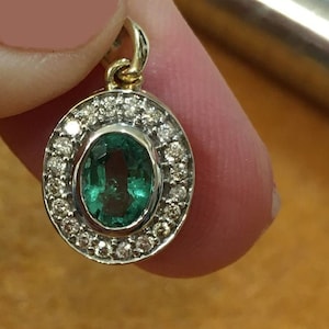 9ct Yellow Gold Emerald and Diamond Pendant