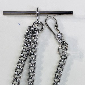 GREENICH Chrome Plated 9 Inch Single Albert T-Bar Pocket Watch Chain