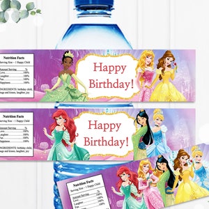 Etiqueta de botella de princesa, etiqueta de botella de agua de princesa, decoración de fiesta de princesa, descarga instantánea, etiqueta de botella de princesa múltiple