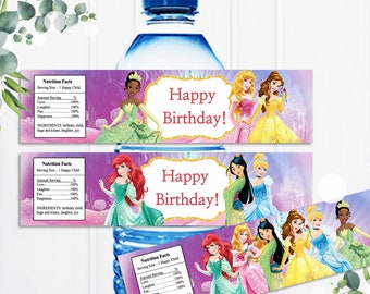 Princess Bottle Label, Princess Water Bottle Label, Princess Party Decor, Instant Download, Multi Princess Bottle Label