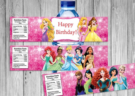 Princess Water Bottle Label Disney Princess Bottle Label | Etsy