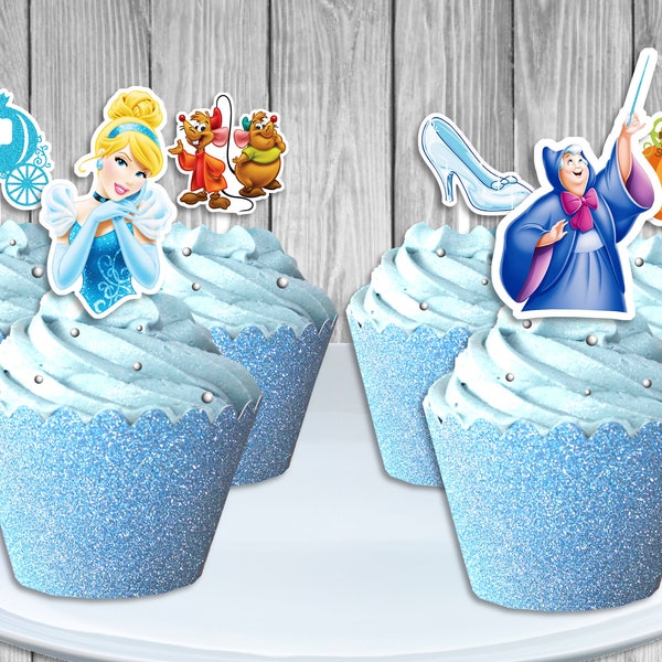 Set of 6 Cinderella Cupcake Toppers, Printable Cinderella Cupcake Toppers, Cupcake Toppers, Cinderella Cupcake Decor, Instant Download