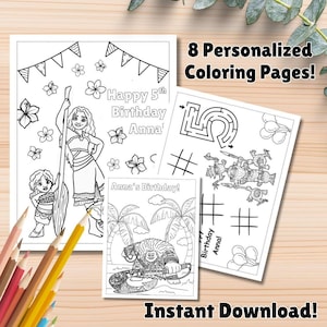Pages à colorier de Moana, cadeaux de fête, anniversaire de Moana, cadeau de Noël, livre de coloriage de Moana, activités de Moana, téléchargement numérique modifiable