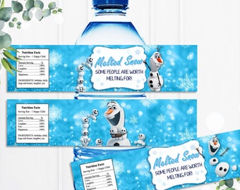 Olaf Water Bottle Label, Frozen Water Bottle Label, Frozen Olaf Bottle Label, Instant Download, Olaf Melted Snow Bottle Label