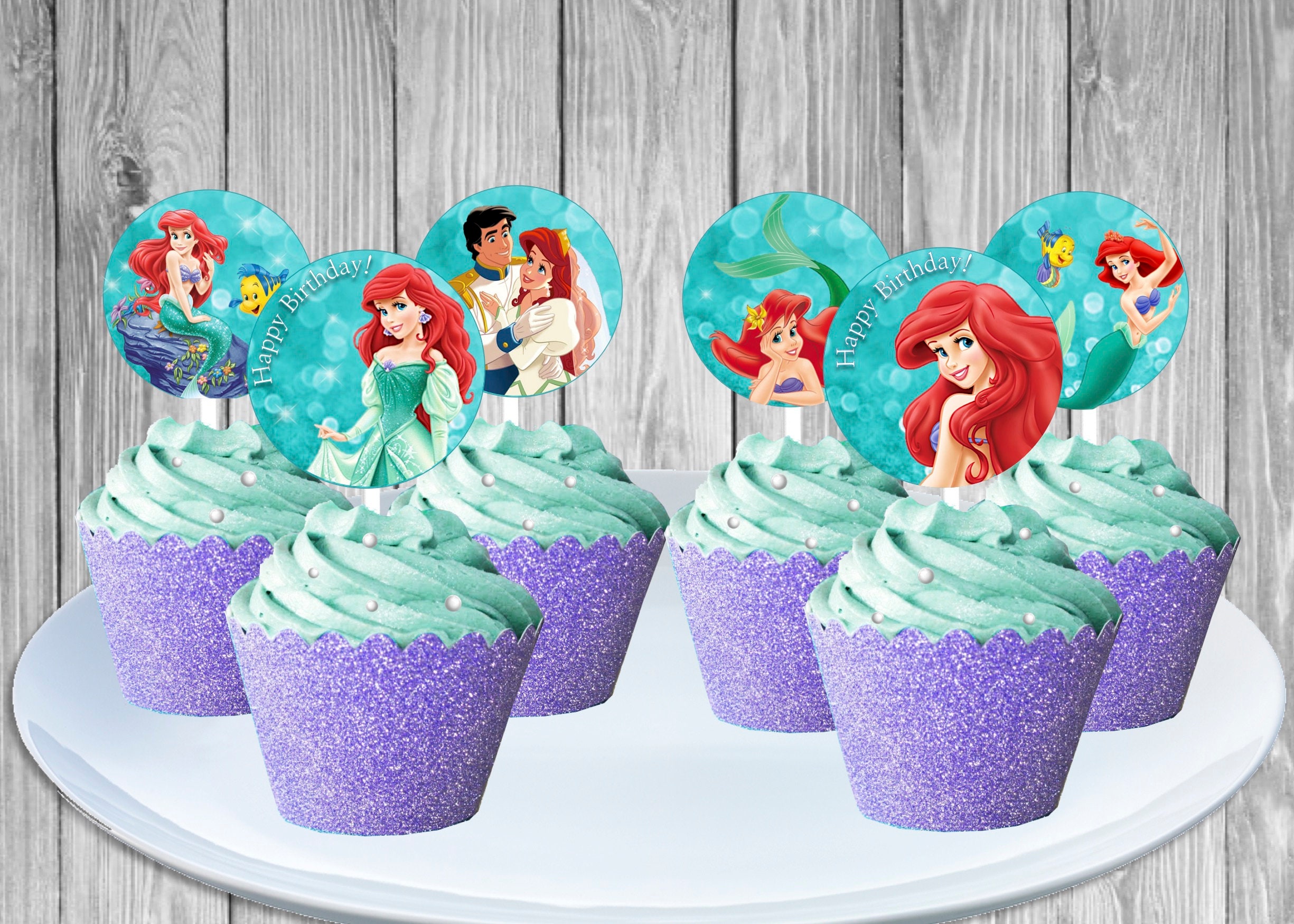The Little Mermaid Ariel Cupcake Toppers Printable Disney | Etsy