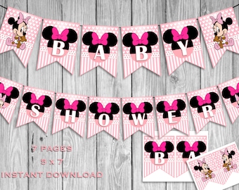 Banner de Minnie Mouse, Banner de Baby Shower de Minnie Mouse, Decoración de fiesta de Minnie Mouse, Imprimibles de Minnie Mouse, Fiesta de bebé de Minnie Mouse, Baby Shower