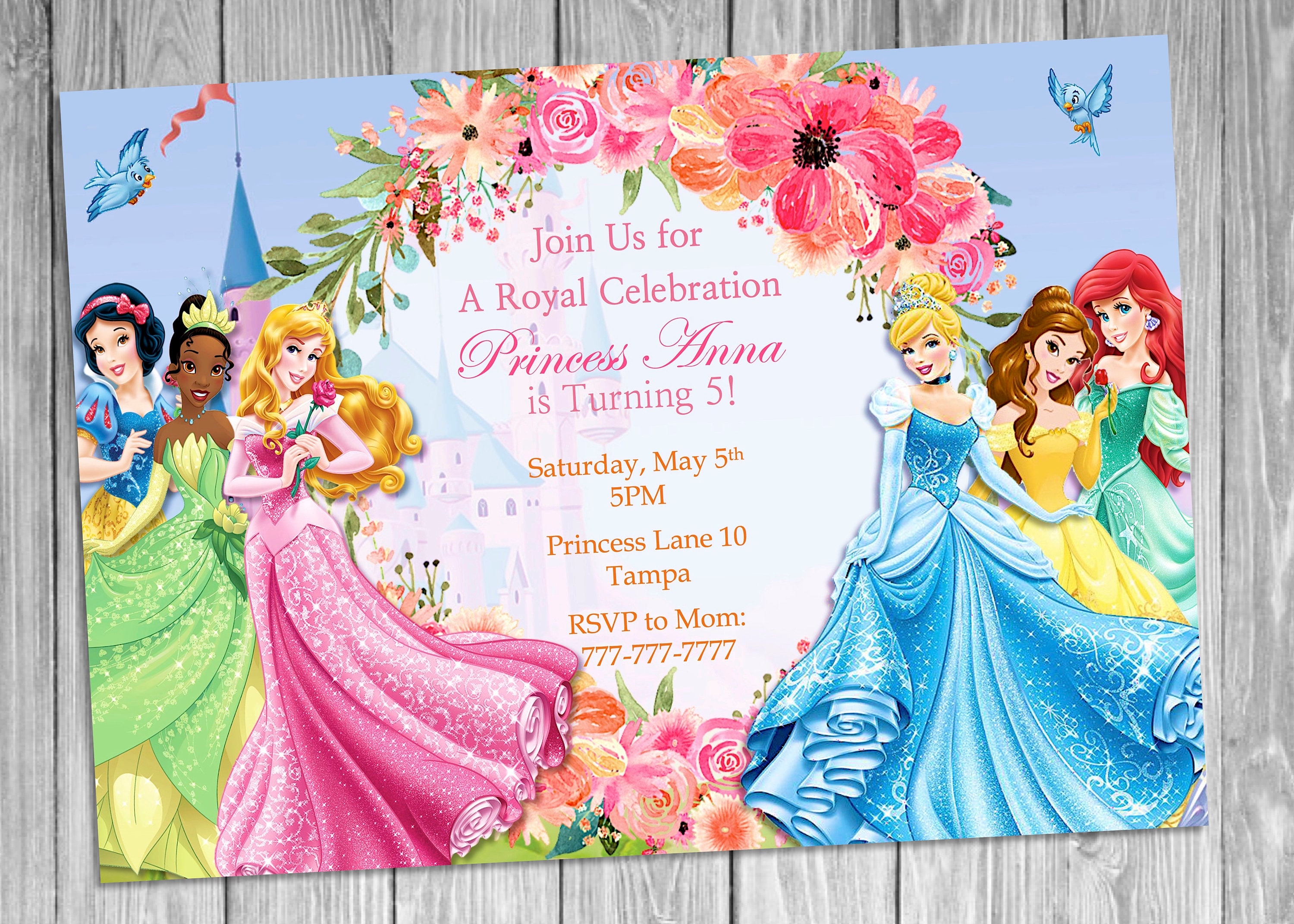 princess-birthday-invitation-disney-princess-invitation-etsy