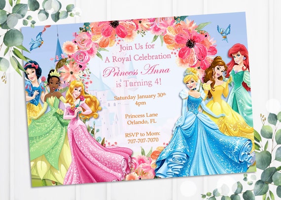 Princess Birthday Invitation, Disney Princess Invitation, Birthday Invitation, Digital Invitation, Printable Birthday Invitation