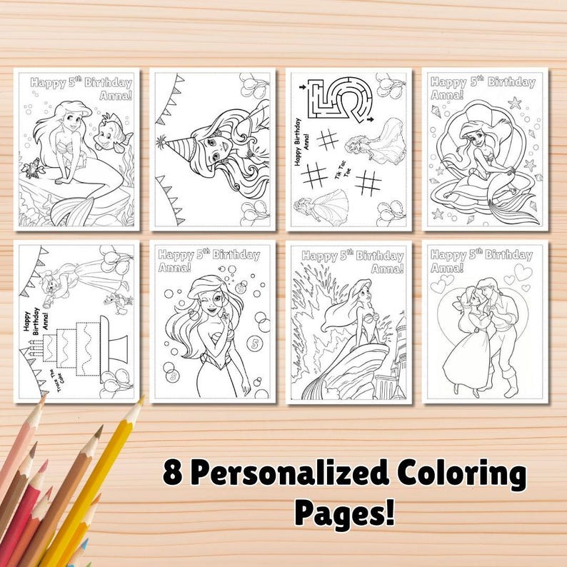 Mermaid Coloring Pages, Ariel Party Favors, Ariel Birthday, Party Favor, Ariel Coloring book, Mermaid Activities image 2