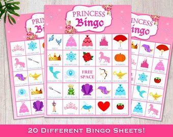 Princess Bingo Game, Princess Games, Party Games, Princess Printable Bingo Game, Princess Activities, Family Games, Instant Download