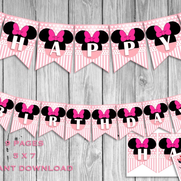 Minnie Mouse Banner, Minnie Mouse Birthday Banner, Minnie Mouse Party Decor, Minnie Mouse Printables, Minnie Mouse Birthday Party