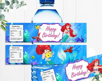 Etiquetas de botellas de Ariel, Etiquetas de botellas de Sirenita, Decoración de sirena, Ariel sirena, Descarga instantánea, Etiqueta de botella Princesa Ariel