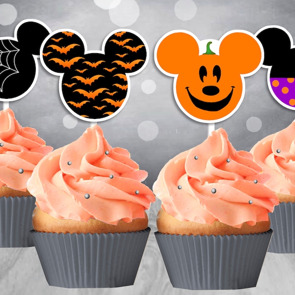 Mickey Halloween Cupcake Toppers, Halloween Cupcake Toppers, Cupcake Toppers, Instant Download, Mickey Halloween Party Decor