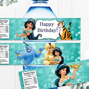 Princess Jasmine Water Bottle Label, Princess Water Bottle Label, Aladdin Water Bottle Label