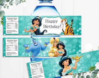Princess Jasmine Water Bottle Label, Princess Water Bottle Label, Aladdin Water Bottle Label