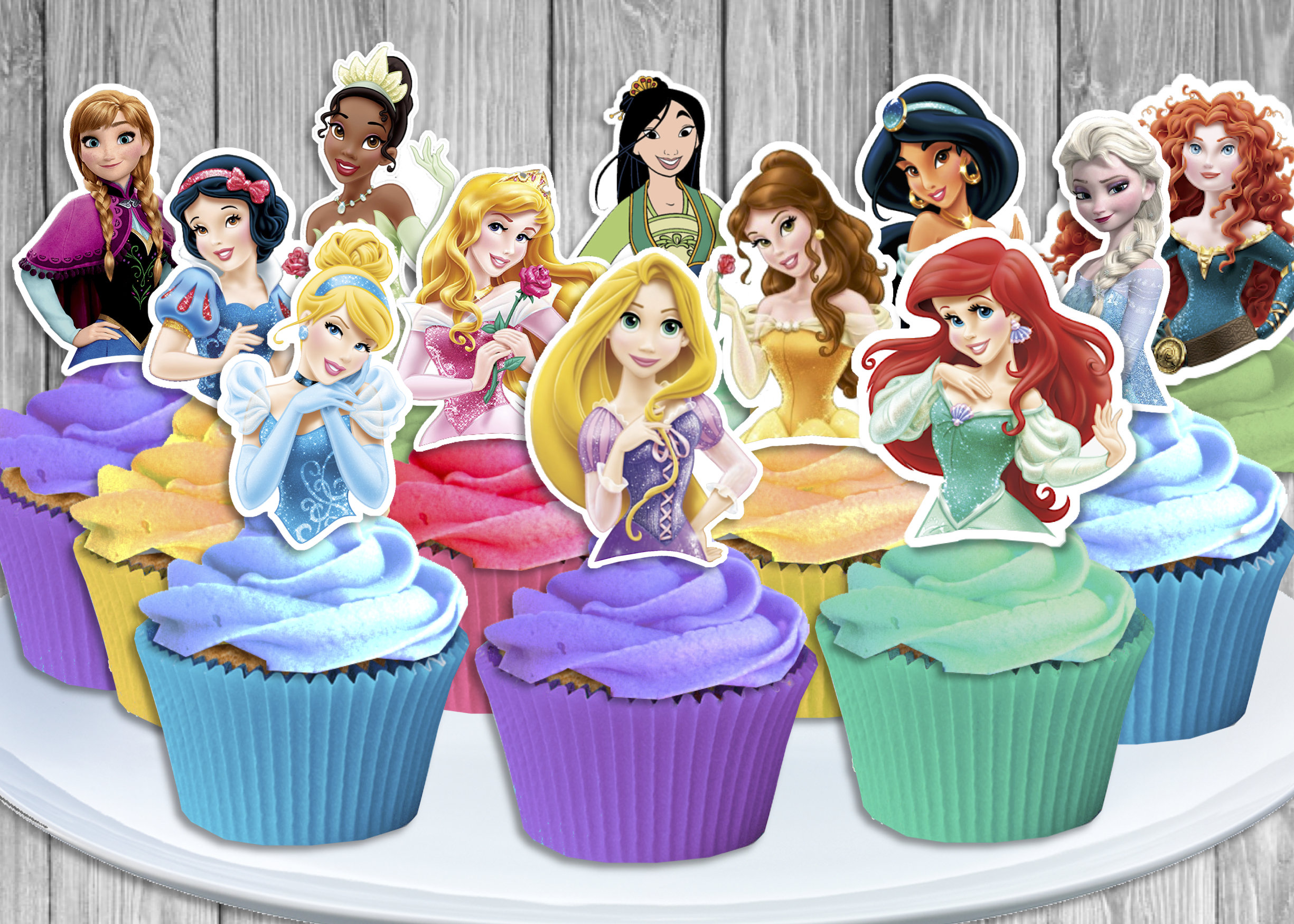 Set of 12 Disney Princess Cupcake Toppers 12 Printable Disney Etsy