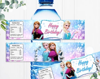 Frozen Water Bottle Labels, Elsa and Anna Bottle Labels, Instant Download, Frozen Party Decor, Anna, Elsa