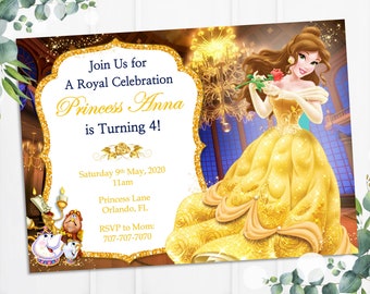 Belle Birthday Invitation, Princess Belle Invitation, Kids Invitation, Beauty and the Beast Invitation, Digital Invitation, Princess Belle