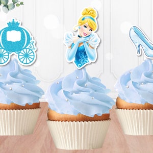 Lot de 3 décorations pour cupcakes Cendrillon, 3 décorations pour cupcakes Cendrillon imprimables, décorations pour cupcakes, Cendrillon, décoration de petit gâteau, téléchargement immédiat