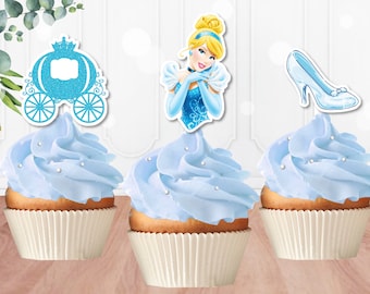 Set di 3 decorazioni per cupcake a tema Cenerentola, 3 decorazioni per cupcake a tema Cenerentola stampabili, decorazioni per cupcake, Cenerentola, decorazioni per cupcake, download immediato