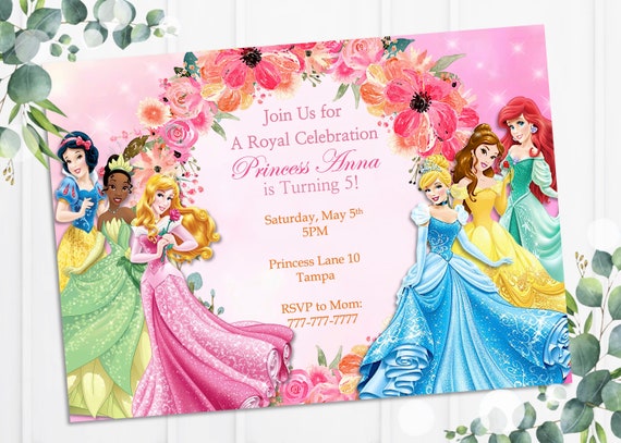Princess Birthday Invitation, Birthday Invitation, Princess Invitation,  Princess Party -  Sweden